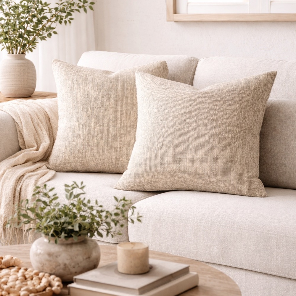 Natural Linen Pillow Covers (Set of 2) | 50x50 | Organic Bohemian Texture